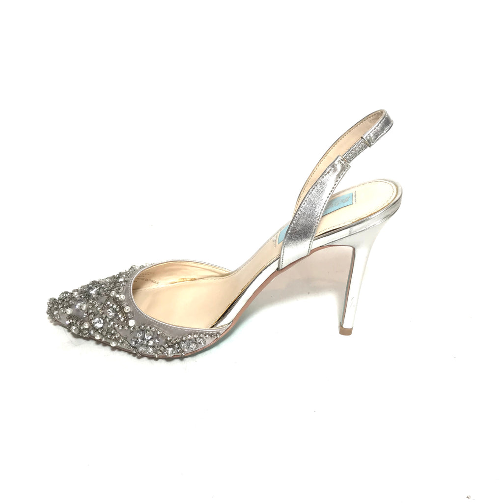 Betsey Johnson 'Sonia' Silver Rhinestone Pointed Heels | Gently Used ...