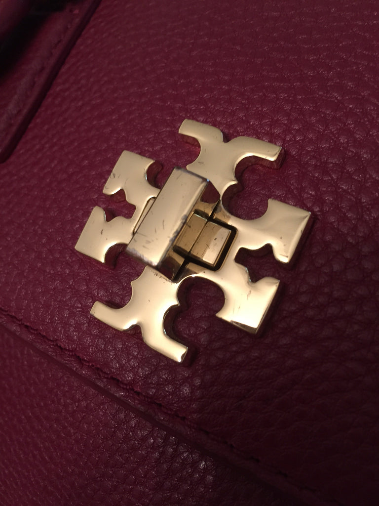 Tory Burch Maroon Pebbled Leather Tote Bag | Gently Used |