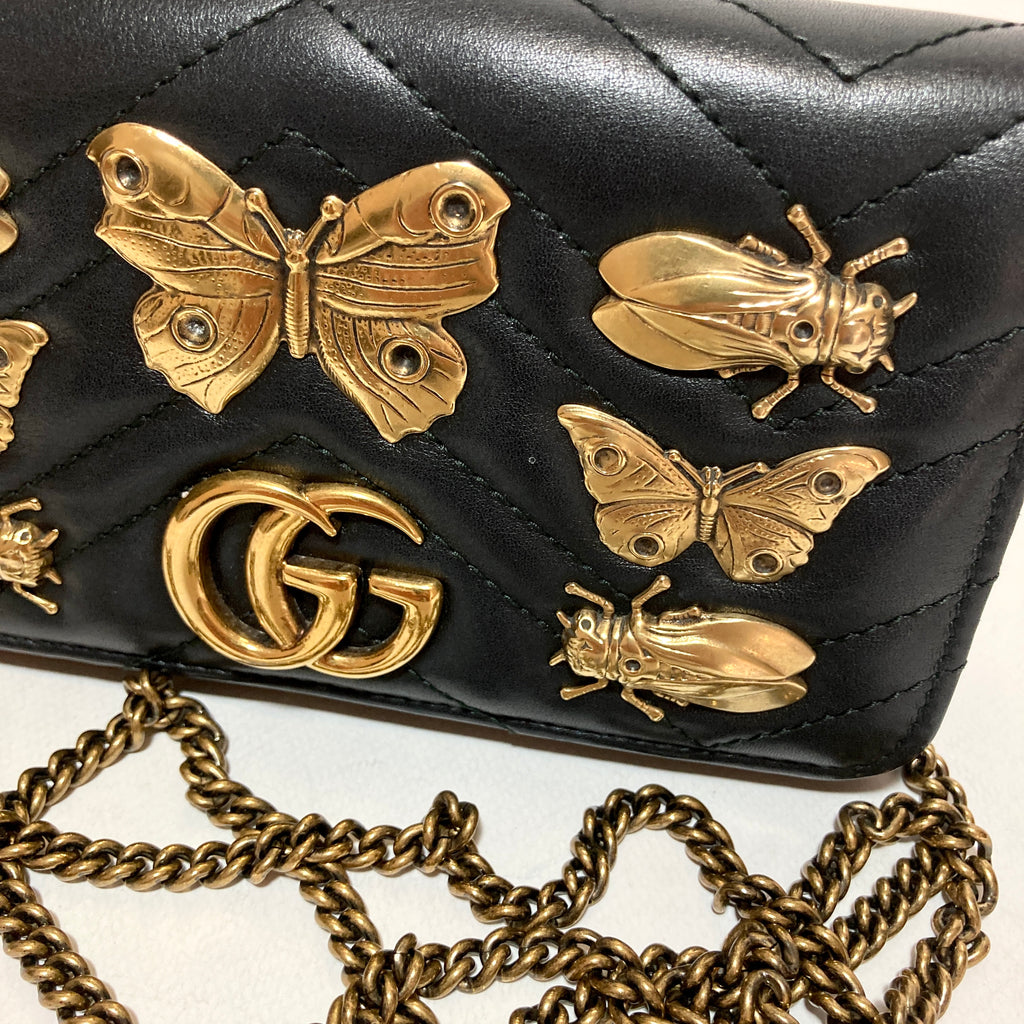Gucci 'Marmont' Black Bug Mini Shoulder & Belt Bag | Pre Loved |