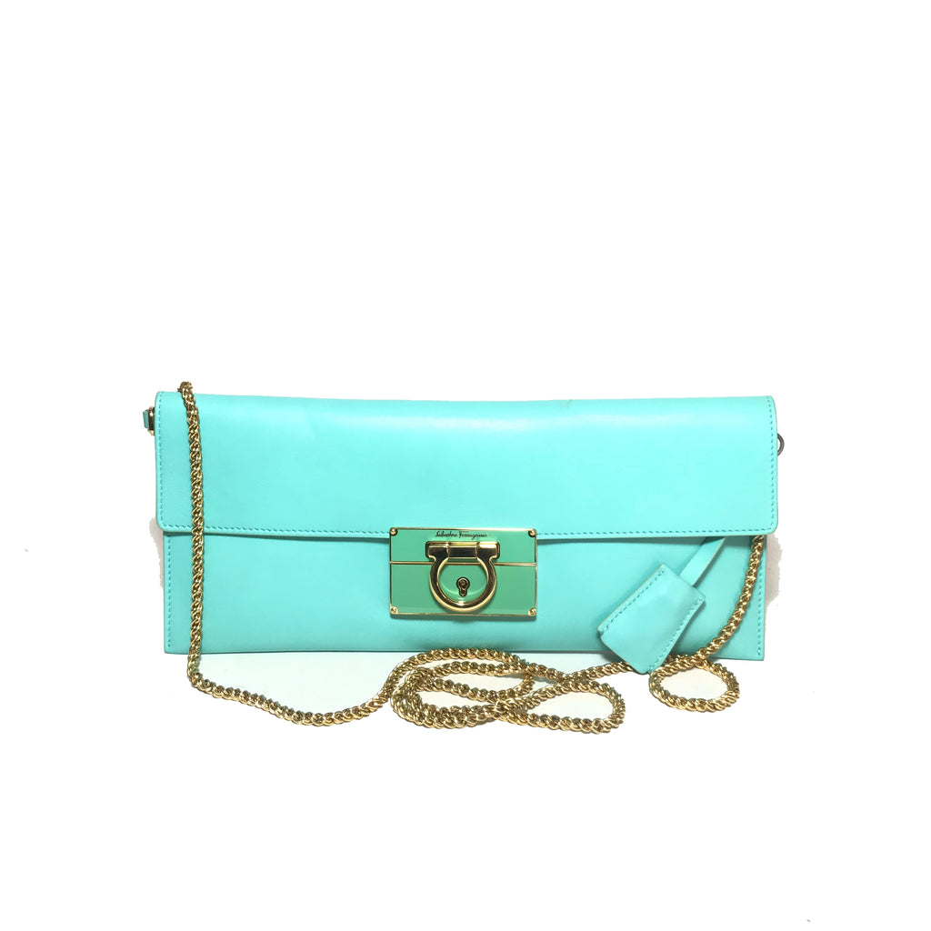 Salvatore Ferragamo Turquoise Leather Clutch | Gently Used |