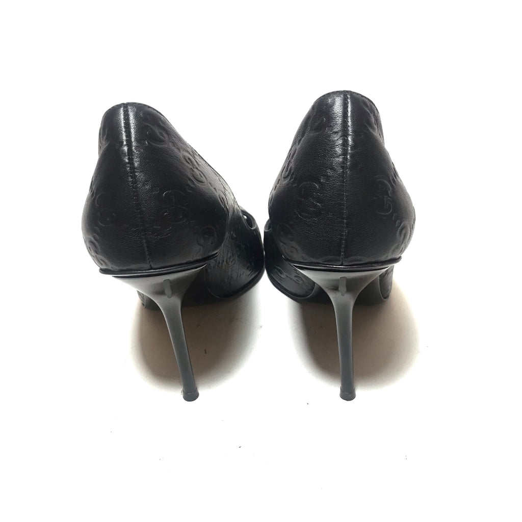 Gucci Black Leather 'Guccisma' Peep-toe Heels | Gently Used |