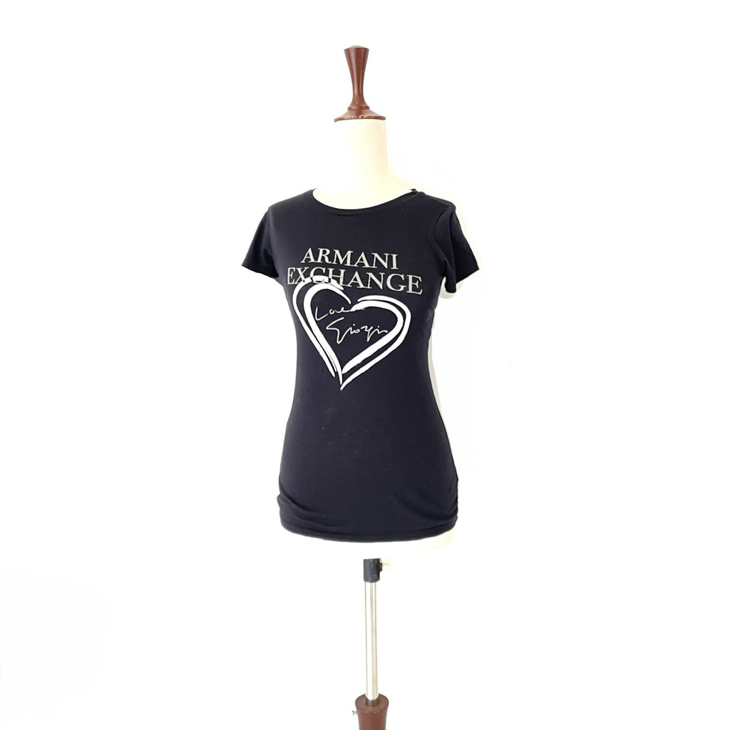 Armani Exchange Silver Heart Black T-shirt | Gently Used |