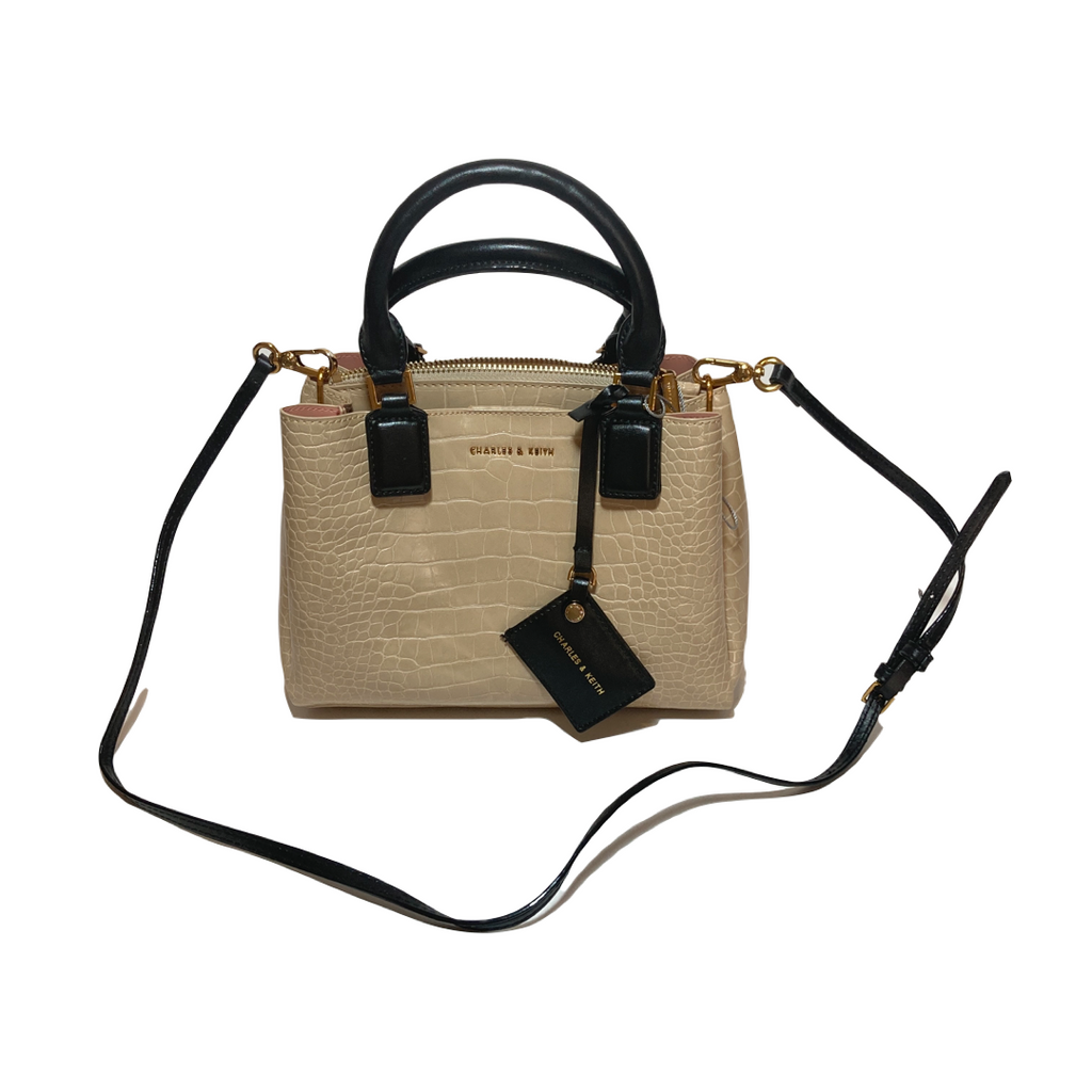 Charles & Keith Beige Croc Print Satchel | Gently Used |