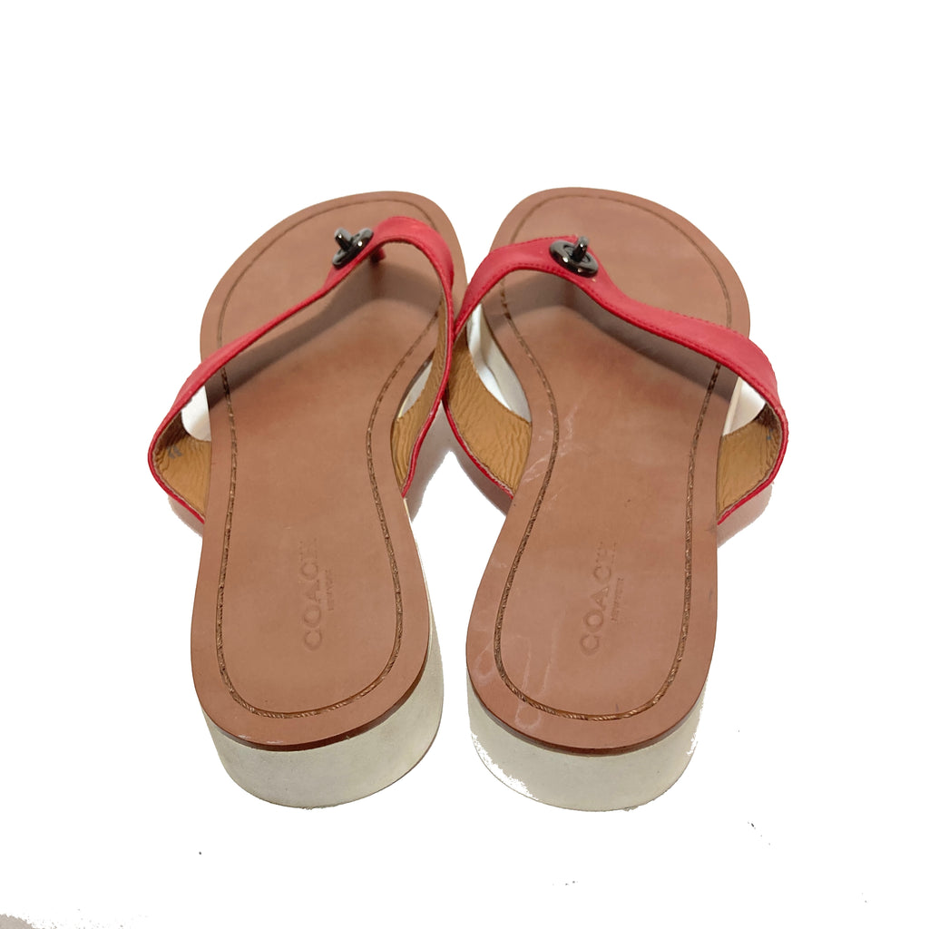Coach Red Leather 'Shelly' Thong Sandals | Pre Loved |