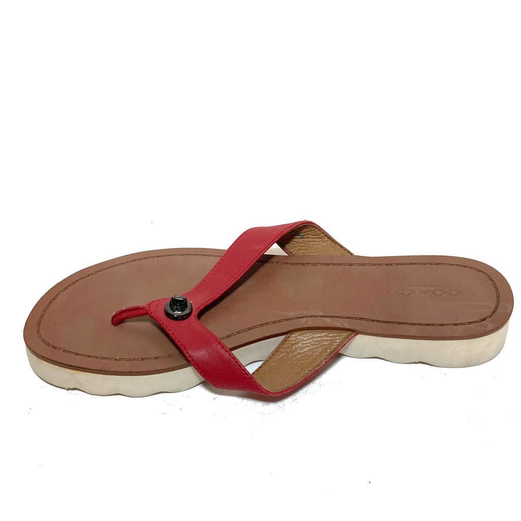 Coach Red Leather 'Shelly' Thong Sandals | Pre Loved |