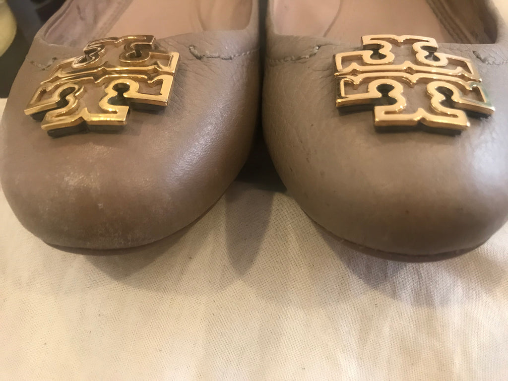 Tory Burch Grey Leather 'Melinda' Ballet Flats | Pre Loved |