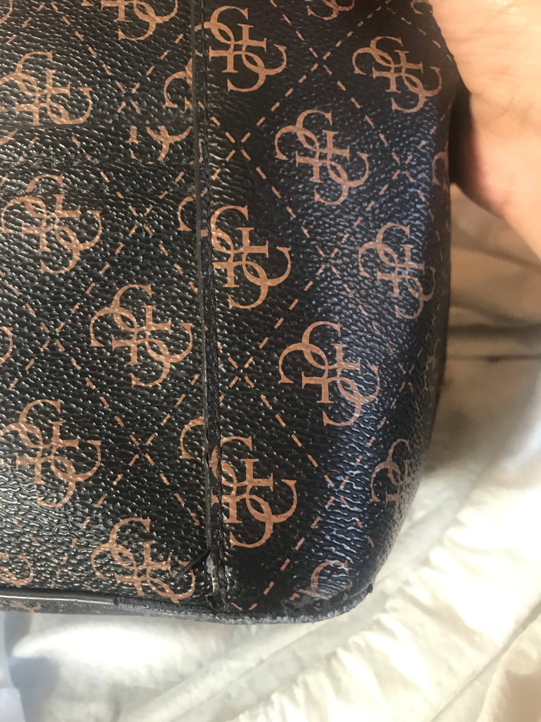 Guess Monogram Coated Canvas Brown Tote | Pre Loved |