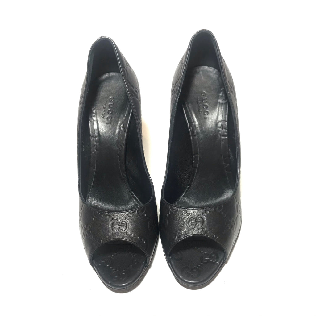Gucci Black Leather 'Guccisma' Peep-toe Heels | Gently Used |
