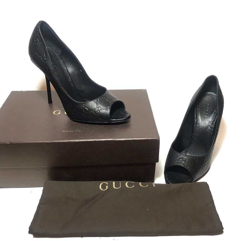 Gucci Black Leather 'Guccisma' Peep-toe Heels | Gently Used |