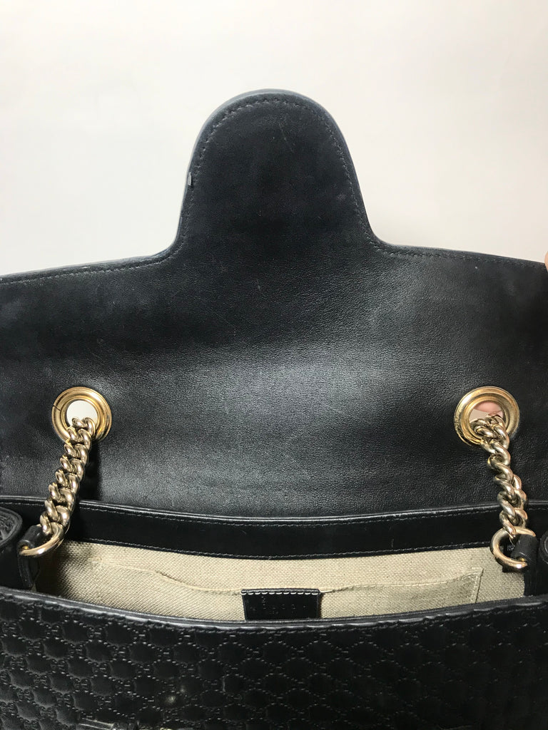 Gucci Black Emily Guccisma Medium Leather Chain Shoulder Bag | Gently ...