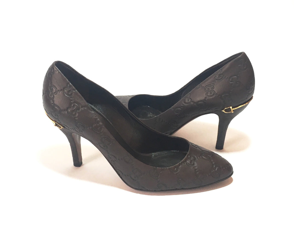 Gucci Brown Guccissima Textured Leather Pumps | Gently Used |