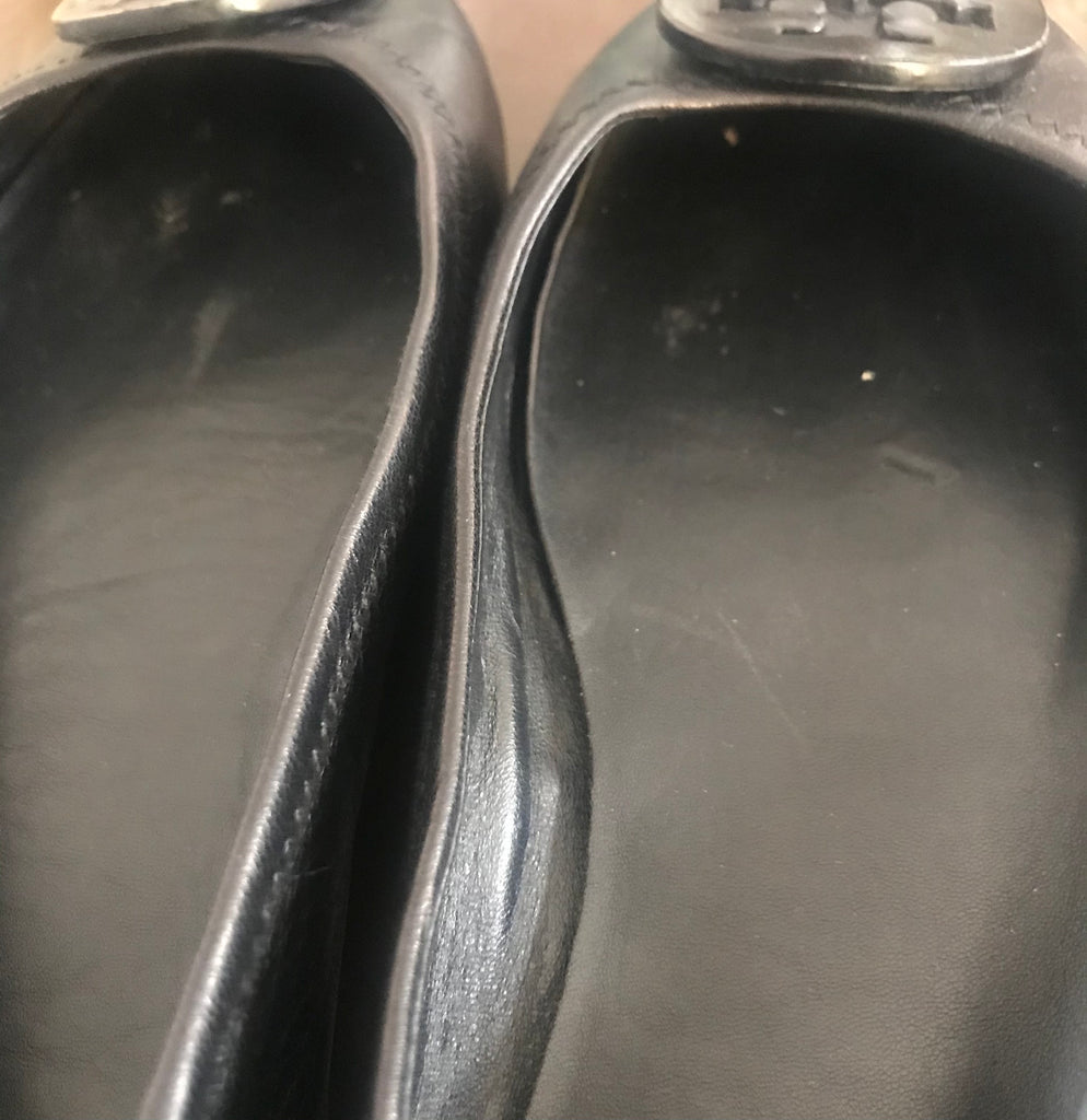 Tory Burch Black Patent Minnie Travel Ballet Flats | Pre Loved |