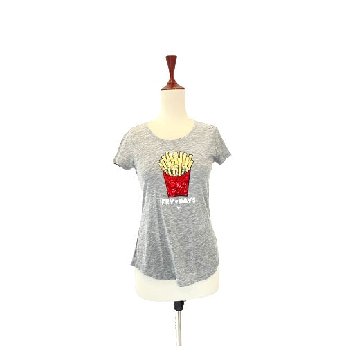 Justice 'Fry Days' Grey Sequins Tee | Brand New |