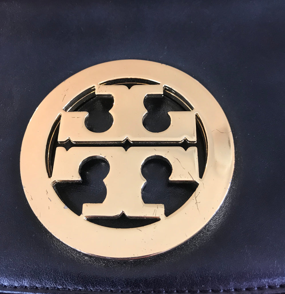 Tory Burch Black & Gold 'REVA' Clutch | Pre Loved |