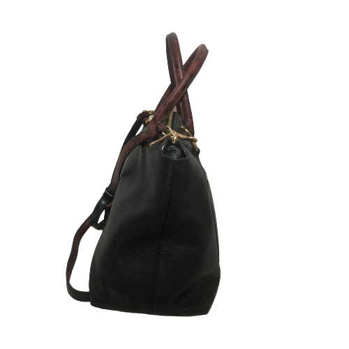 Coach Black Pebbled Leather with Monogram Pocket Satchel | Pre Loved |