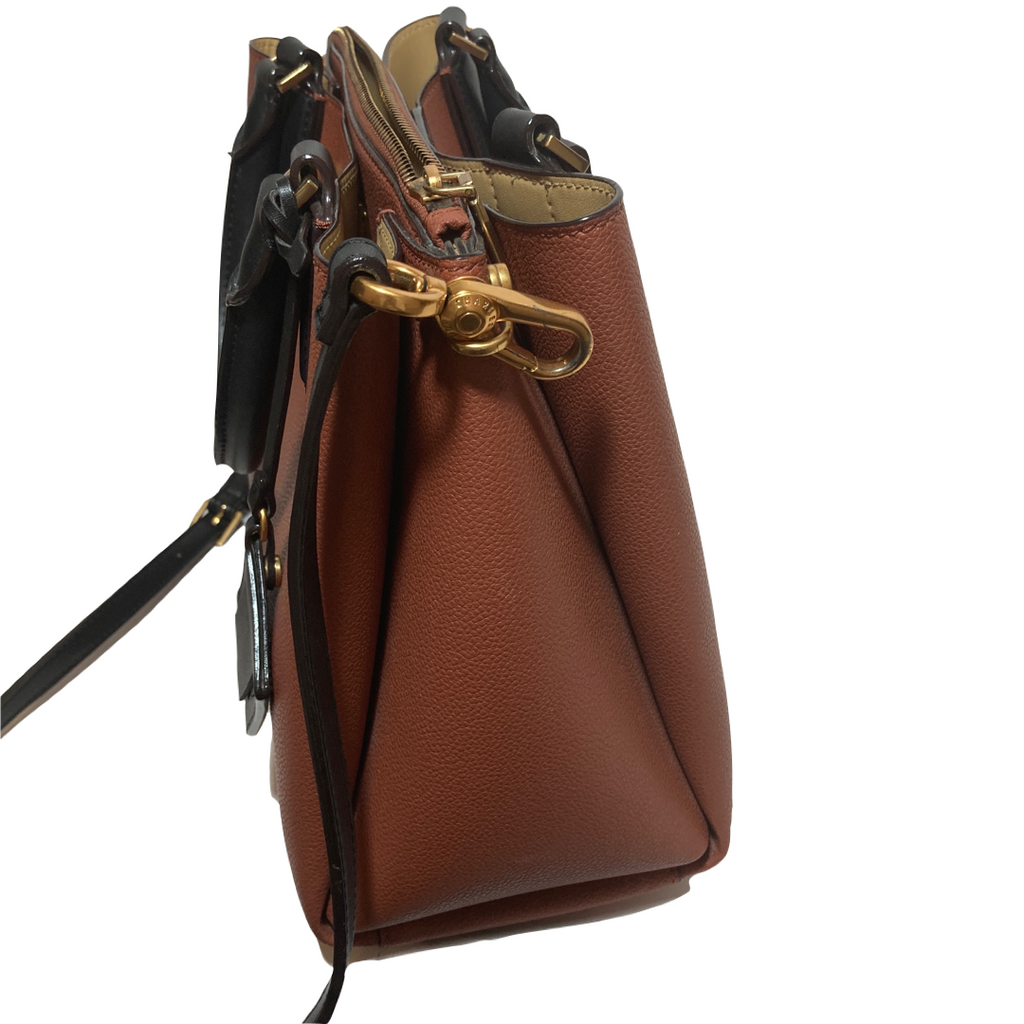 Charles & Keith Tan & Black Leatherette Satchel | Pre Loved |