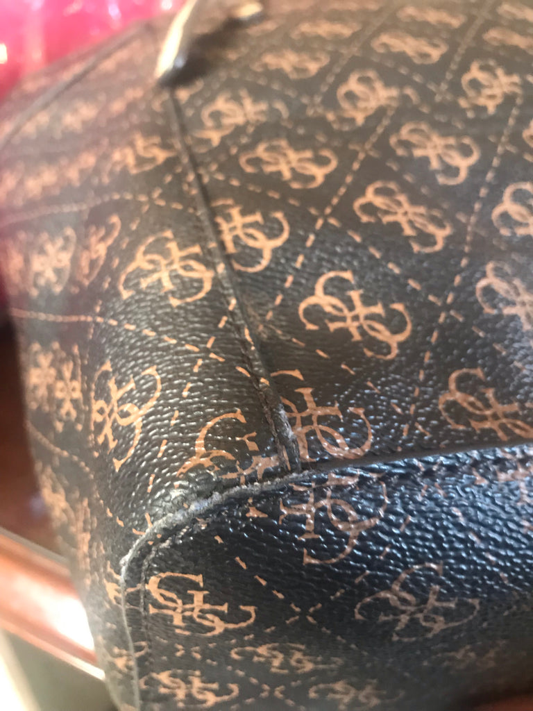 Guess Monogram Coated Canvas Brown Tote | Pre Loved |
