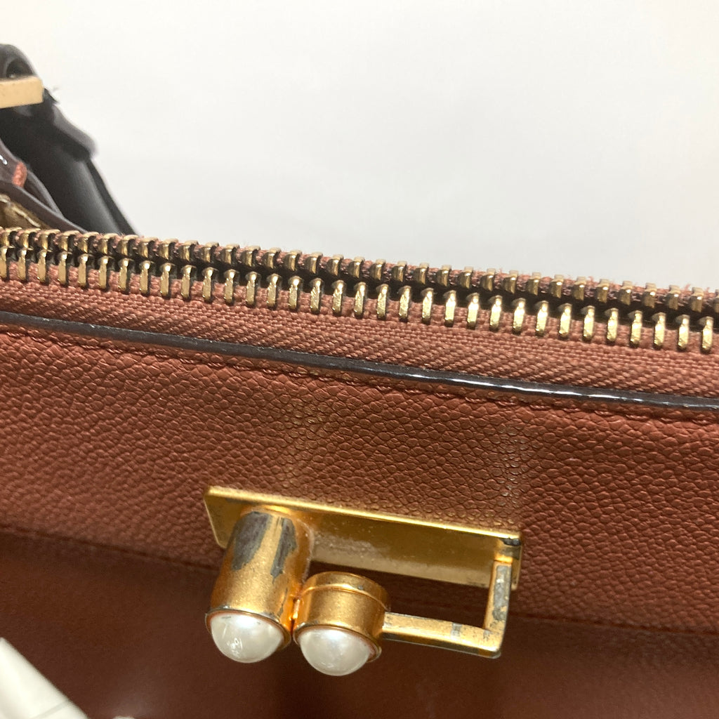 Charles & Keith Tan & Black Leatherette Satchel | Pre Loved |