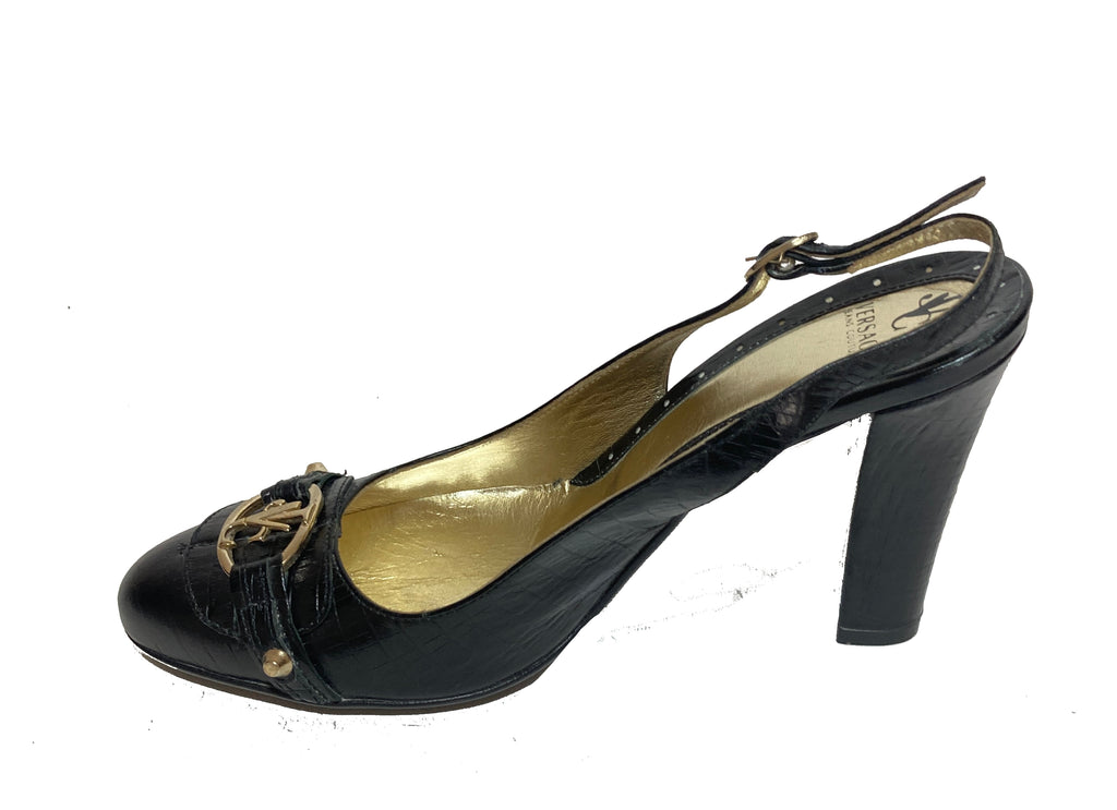 Versace Jeans Black Leather Sling-Back Pumps | Gently Used |