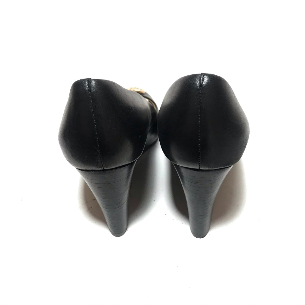 Tory Burch Black Leather ‘Benton’ Peep-toe Wedges | Gently Used |
