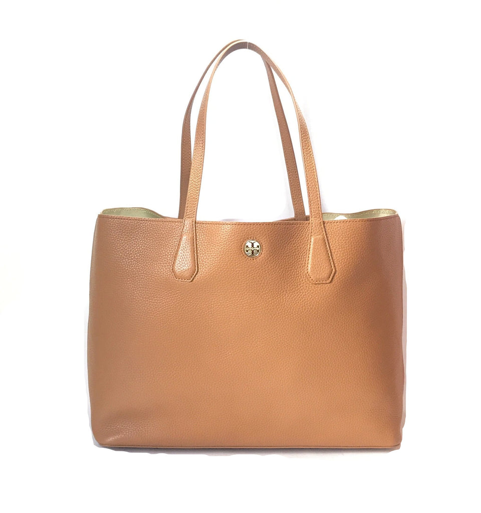 Tory Burch PERRY Tan Pebbled Leather Reversible Tote | Like New |