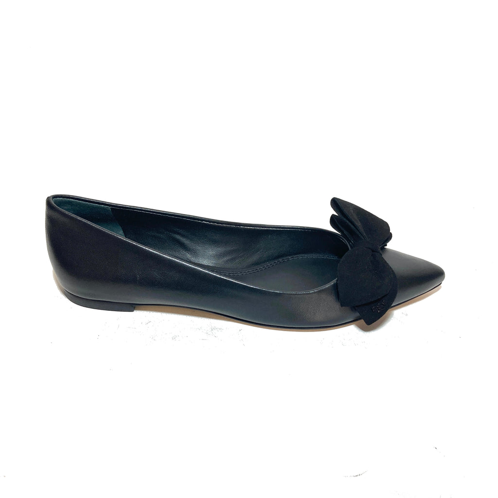 Tory Burch Black Leather 'Rosalind' Pointed Ballet Flats | Brand New |