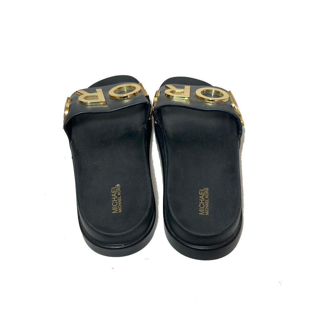 Michael Kors Black Leather & Rubber Platform Slides | Pre Loved |