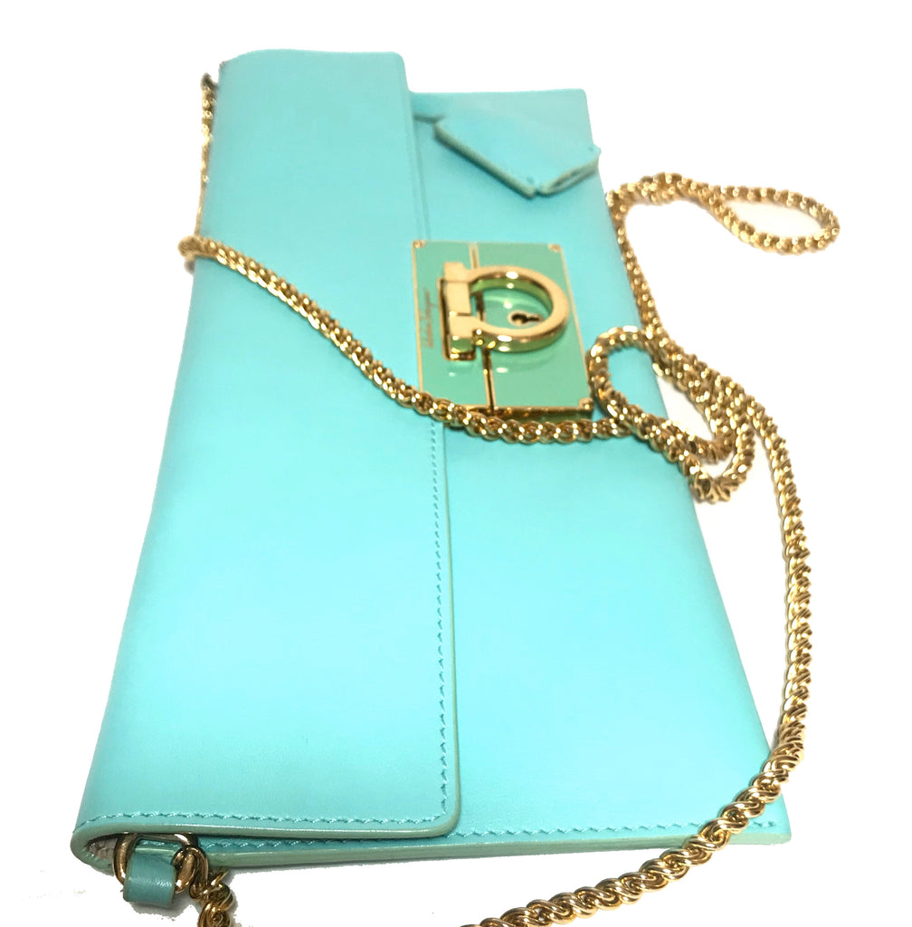 Salvatore Ferragamo Turquoise Leather Clutch | Gently Used |