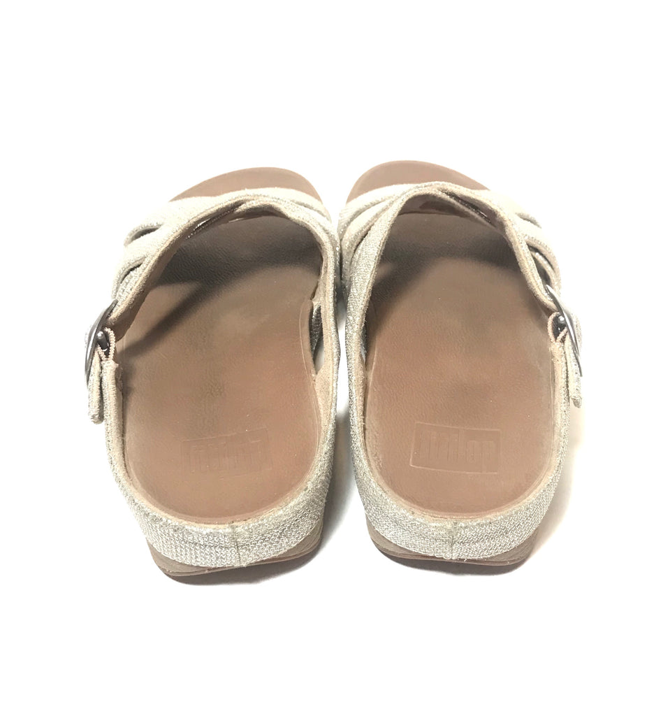 FitFlop Criss Cross 'The Skinny' Silver Glitter Slide Sandals | Like New |