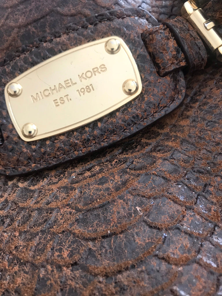 Michael Kors Hamilton East West Tan Snakeskin Satchel | Pre Loved |