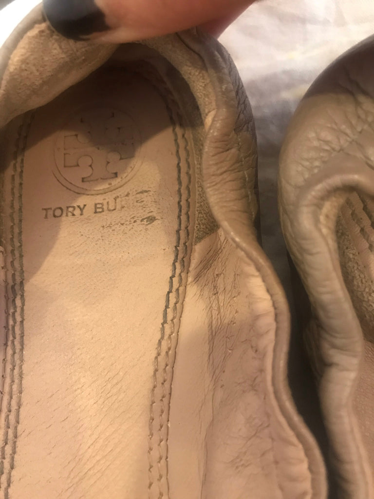 Tory Burch Grey Leather 'Melinda' Ballet Flats | Pre Loved |