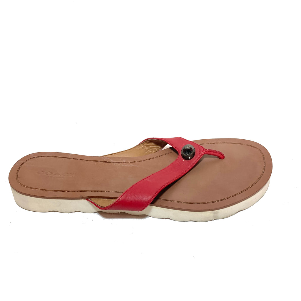 Coach Red Leather 'Shelly' Thong Sandals | Pre Loved |