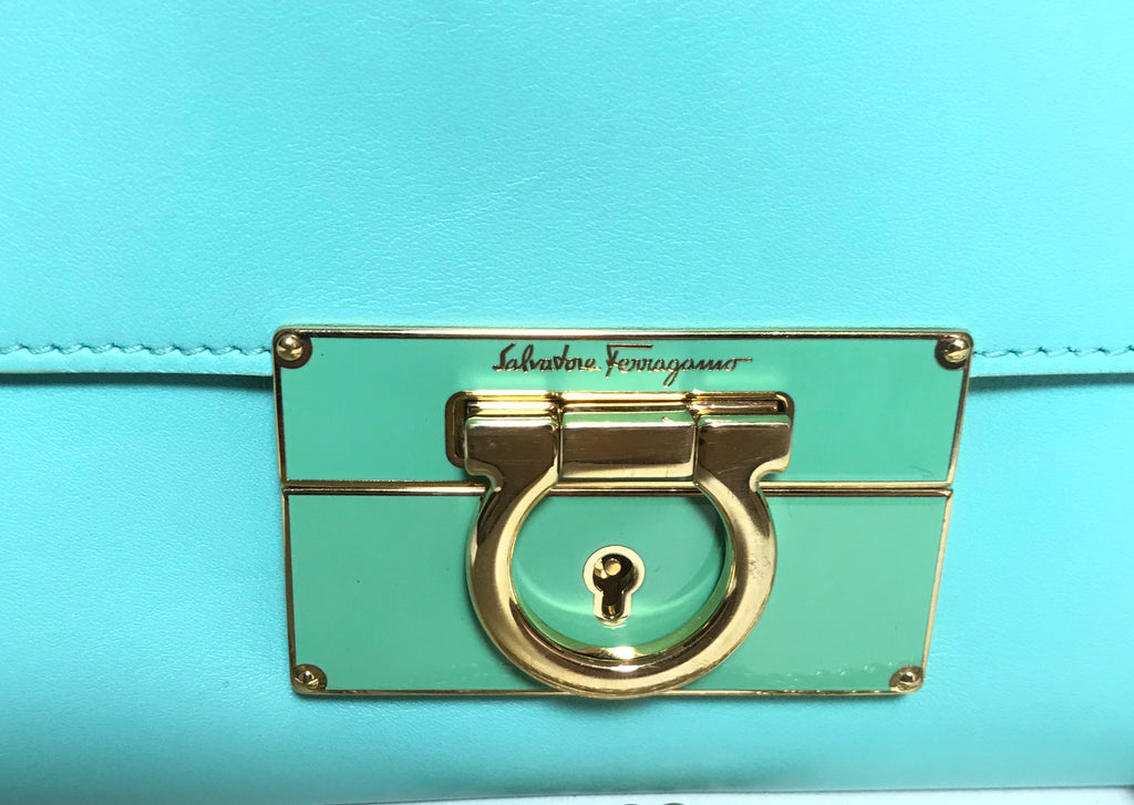 Salvatore Ferragamo Turquoise Leather Clutch | Gently Used |
