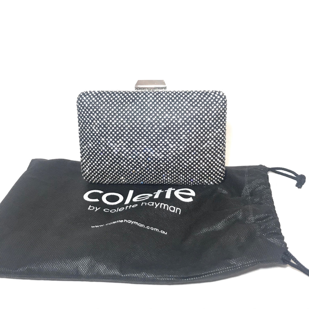 Colette Maxine Black Satin Crystal Clutch Bag | Brand New |