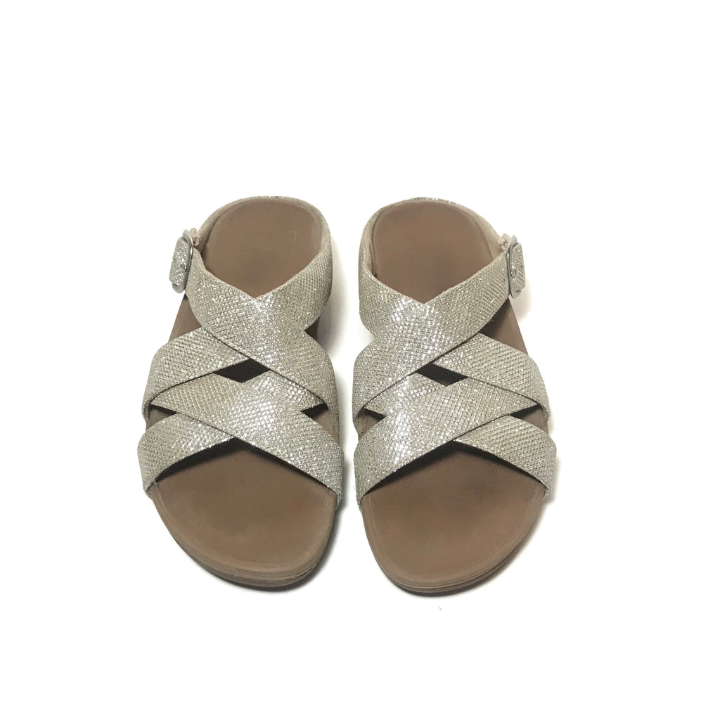 FitFlop Criss Cross 'The Skinny' Silver Glitter Slide Sandals | Like New |