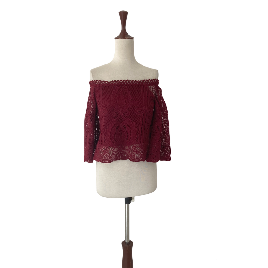 Lucy Paris Maroon Lace Off-Shoulder Top | Like New |