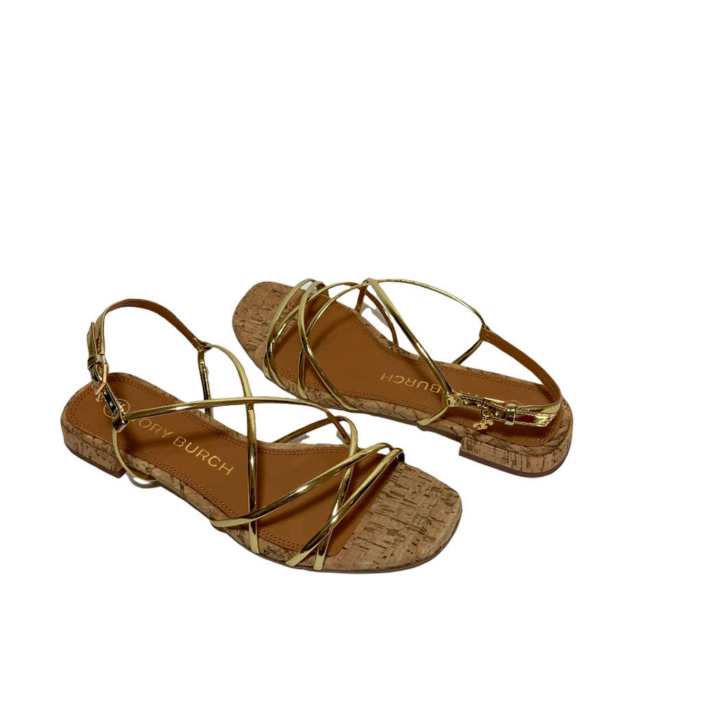 Tory Burch Gold 'Penelope' Cork Sandals | Brand New |
