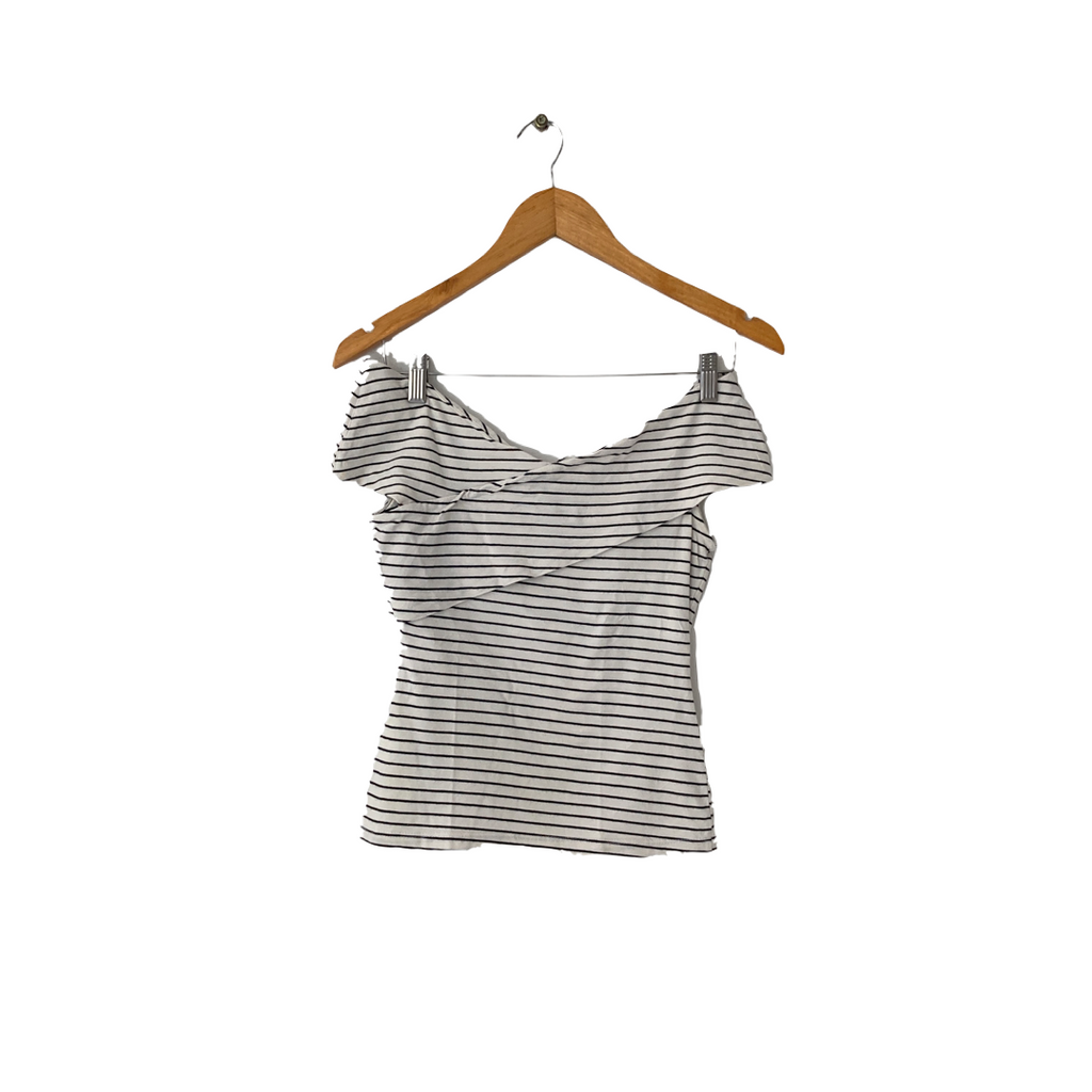 H&M Black & White Striped Off-Shoulder Top | Gently Used |