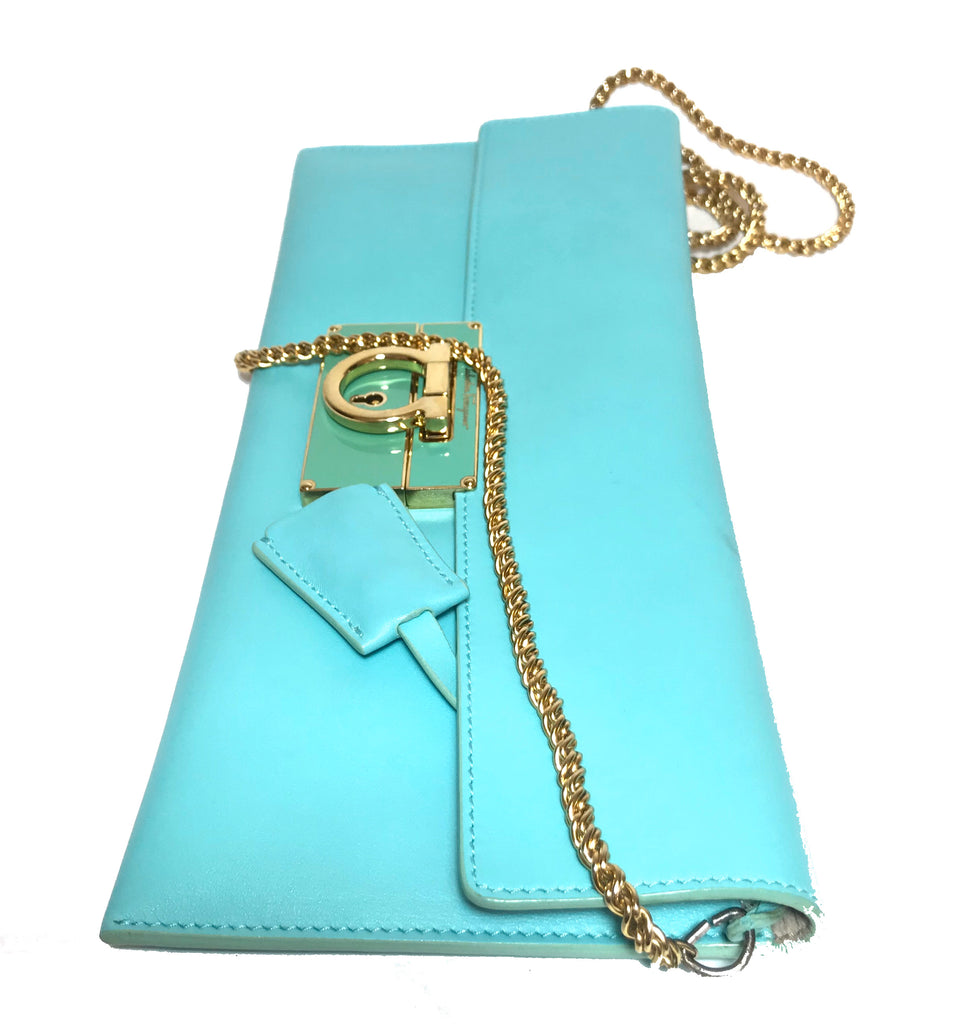 Salvatore Ferragamo Turquoise Leather Clutch | Gently Used |
