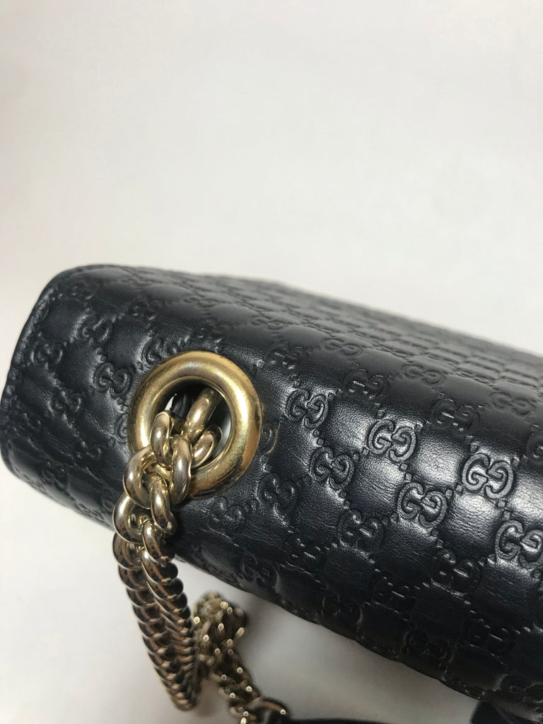 Gucci Black Emily Guccisma Medium Leather Chain Shoulder Bag | Gently Used |