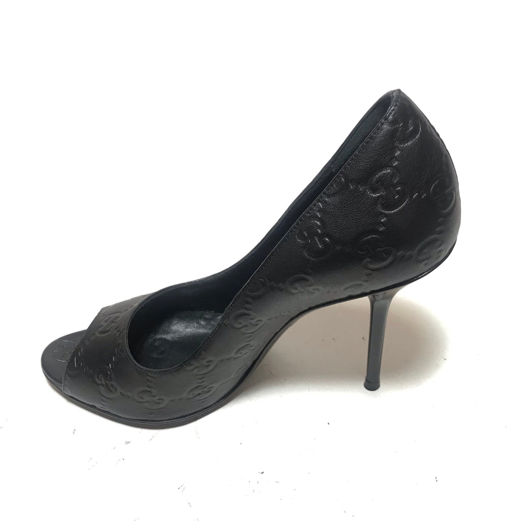 Gucci Black Leather 'Guccisma' Peep-toe Heels | Gently Used |