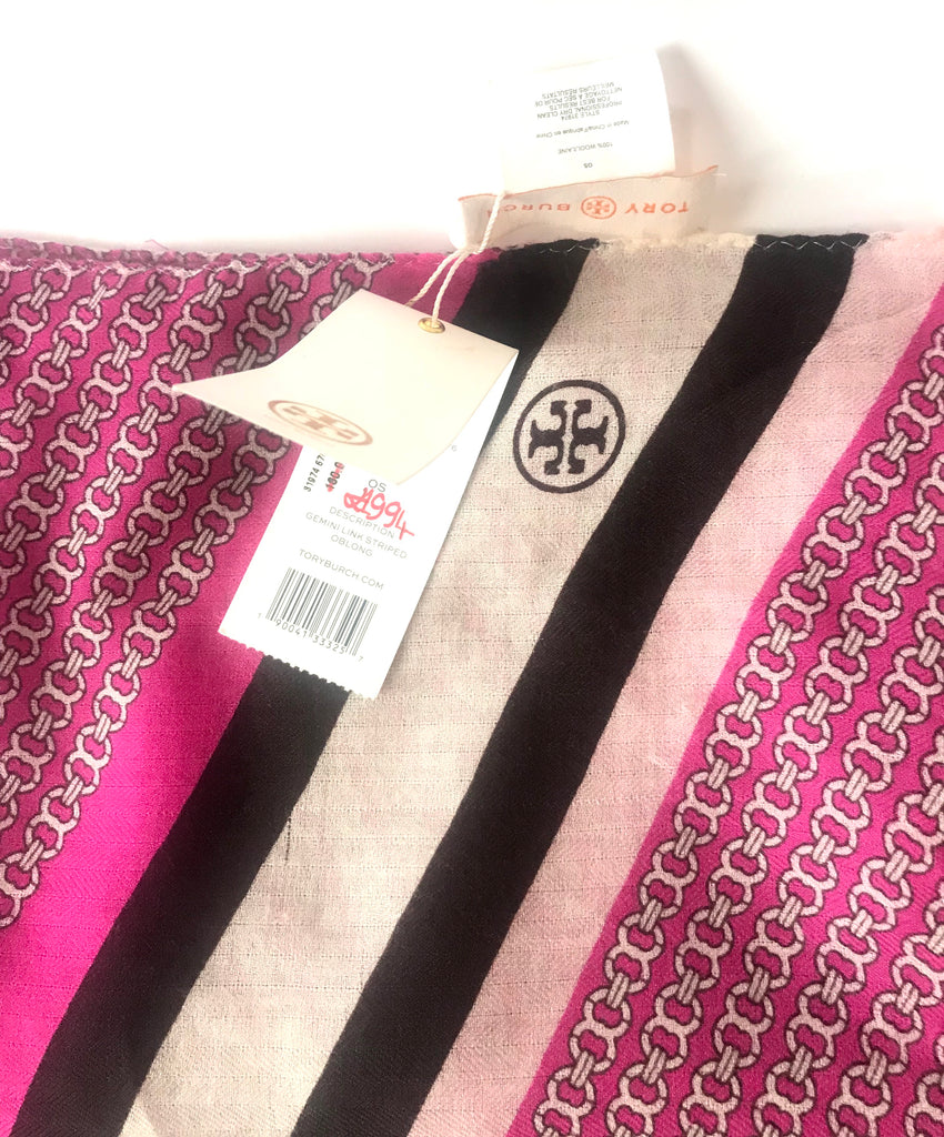 Tory Burch 'Gemini Link Striped Oblong Hibiscus Flower' Scarf | Brand New |
