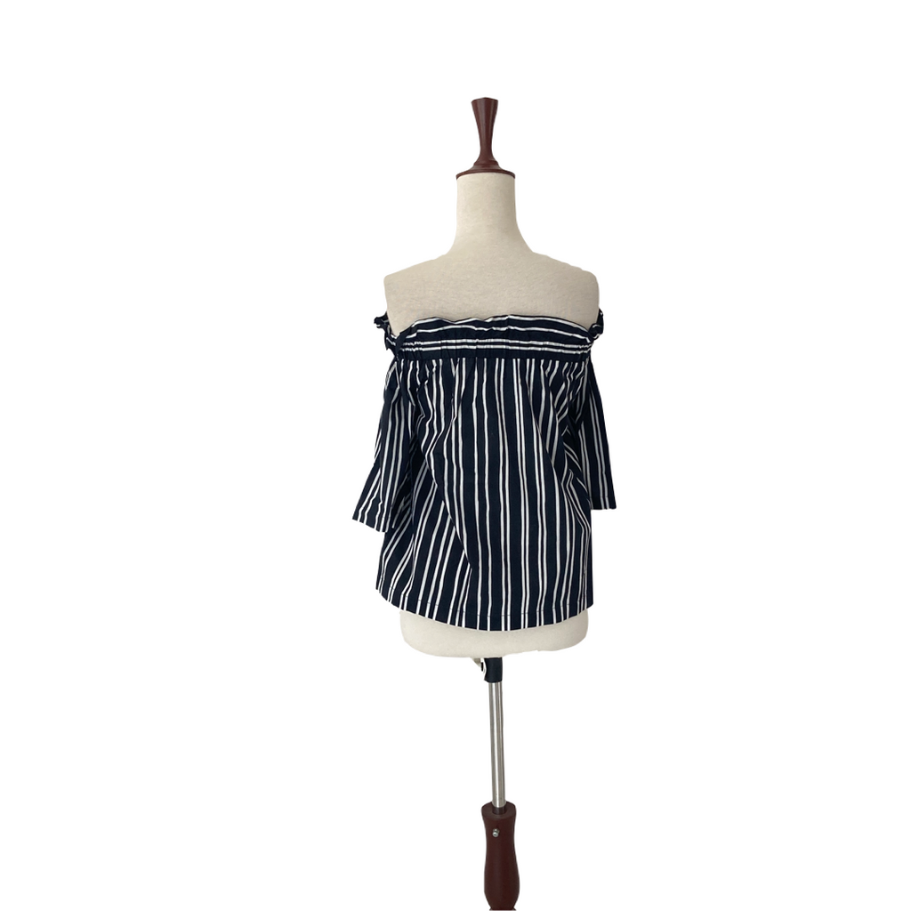 H&M Black with White Stripes Off-Shoulder Top | Gently Used |