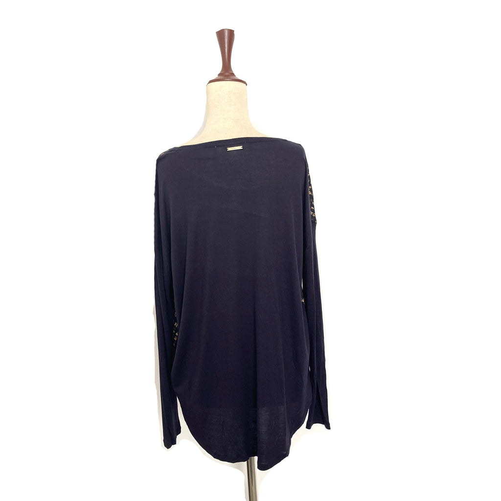 Michael Kors Navy Printed Knit Long-Sleeved Top | Gently Used |