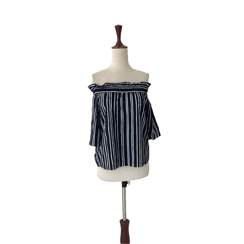 H&M Black with White Stripes Off-Shoulder Top | Gently Used |