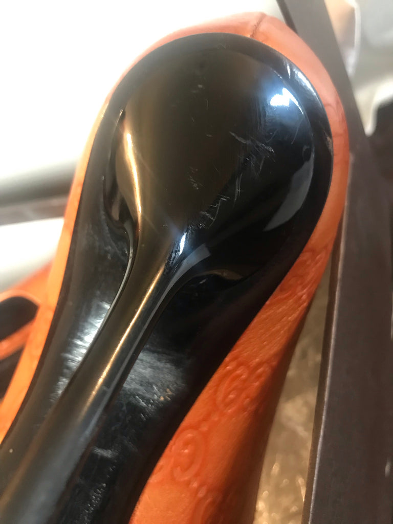 Gucci Orange Metallic Horse-bit Peep Toe Heels | Pre Loved |