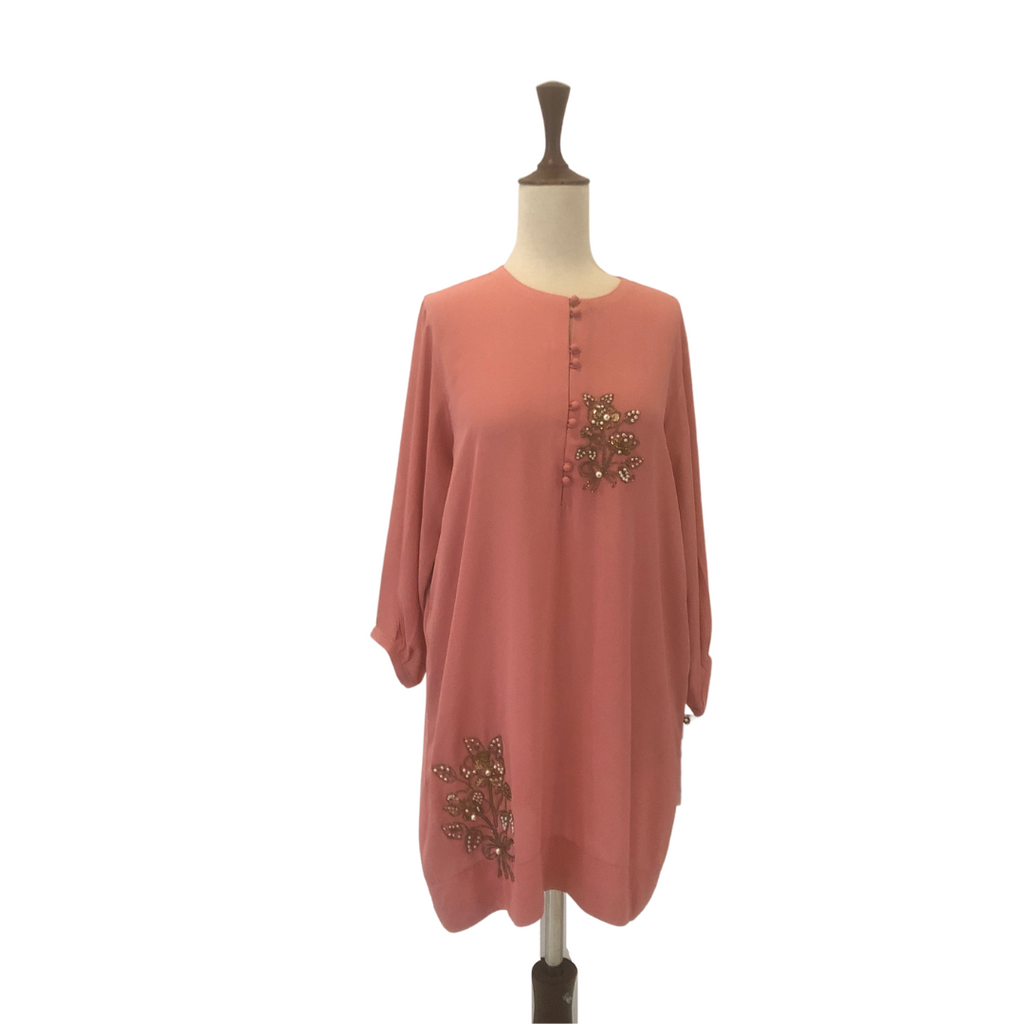 Jade By Ayesha Ahmed Pink Silk Embroidered Tunic | Brand New |