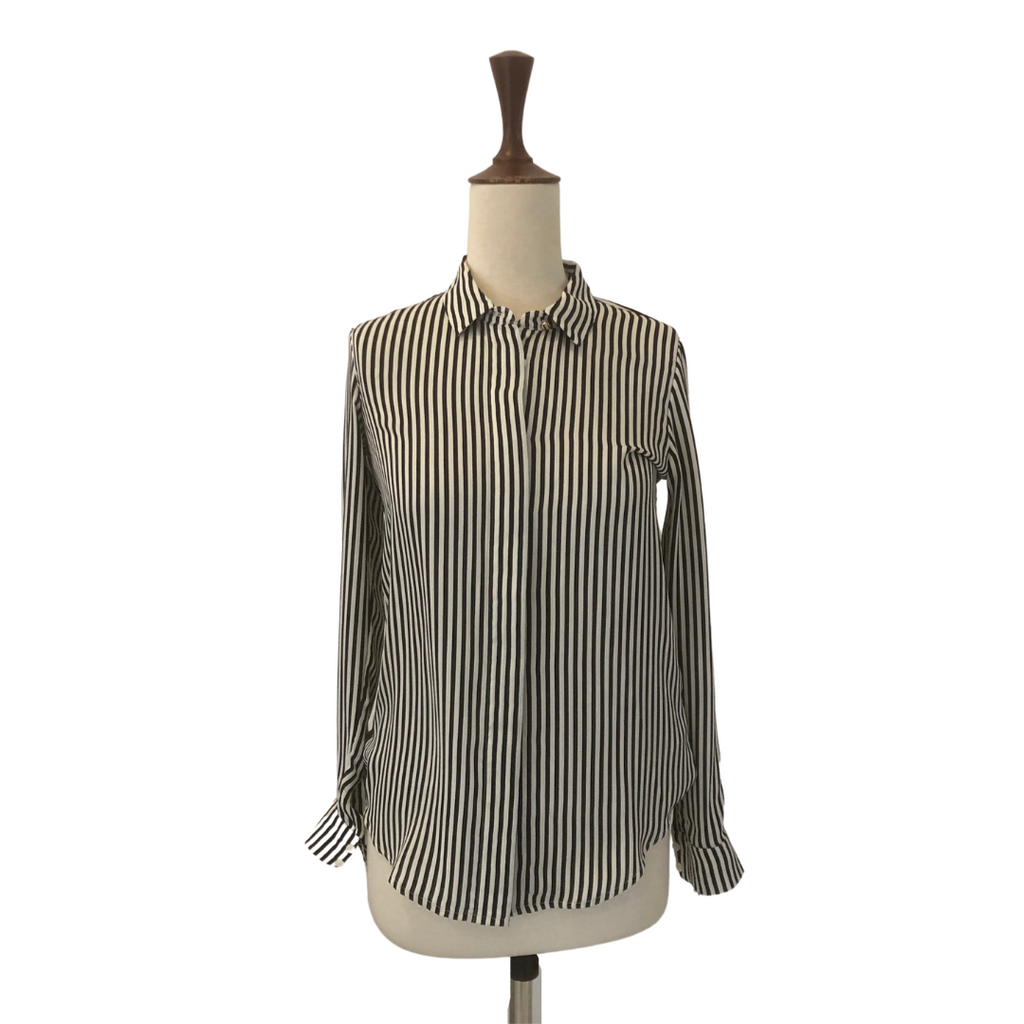 H&M Black & White Striped Collared Shirt | Gently Used |