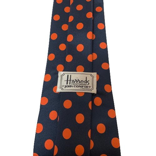 Harrod's Navy & Orange Polka Dot Silk Tie | Like New |