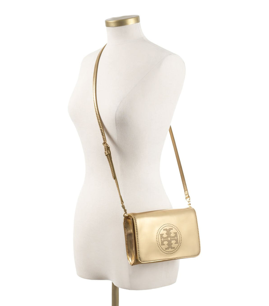 Tory Burch Gold Perforated Logo Clutch | Brand New |